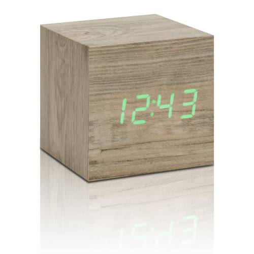 Ceas desteptator cu LED Gingko Cube Click Clock - maro - verde