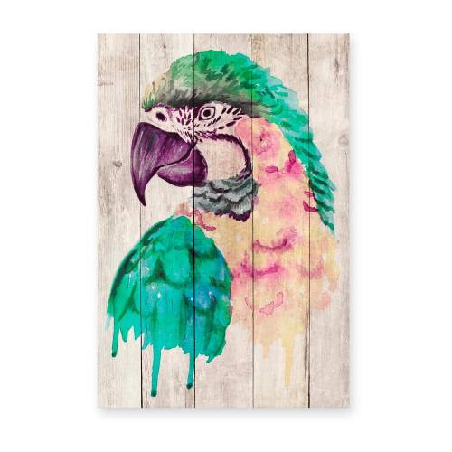 Decoratiune din lemn de pin pentru perete Madre Selva Watercolor Parrot - 60 x 40 cm