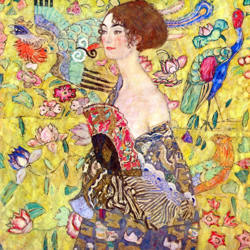 Reproducere pe panza dupa Gustav Klimt - Lady With Fan - 50 x 50 cm