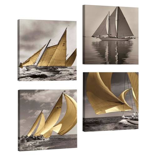 Tablou decorativ din mai multe piese Boats - 33 x 33 cm