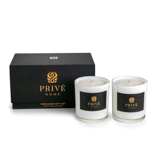 Set de 2 lumanari albe parfumate Prive Home Safran-Ambre Noir/Black Wood