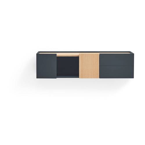 Comoda gri antracit/in culoare naturala joasa cu aspect de lemn de stejar 110x23 cm Otto - Teulat