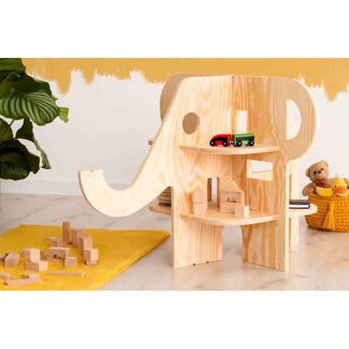 Biblioteca pentru copii in decor de pin in culoare naturala 90x60 cm Elephant - Adeko