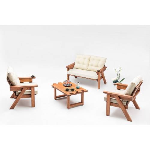Set mobilier de gradina crem/in culoare naturala din lemn masiv de pin pentru 5 pers Abant - Floriane Garden