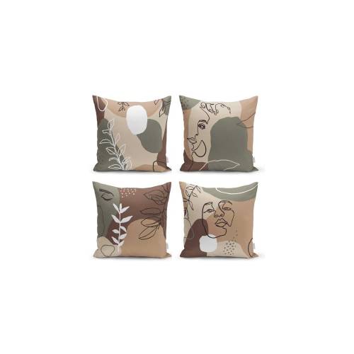 Set 4 fete de perna Minimalist Cushion Covers Drawing Face - 43 x 43 cm