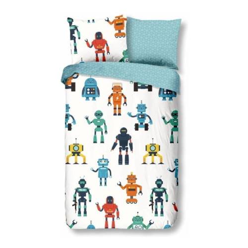 Lenjerie de pat din bumbac pentru copii Good Morning Robots - 140 x 220 cm