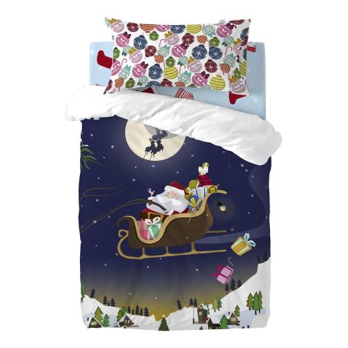 Lenjerie de pat din bumbac pentru pilota si perna copii Mr Fox Merry Christmas - 100 x 120 cm