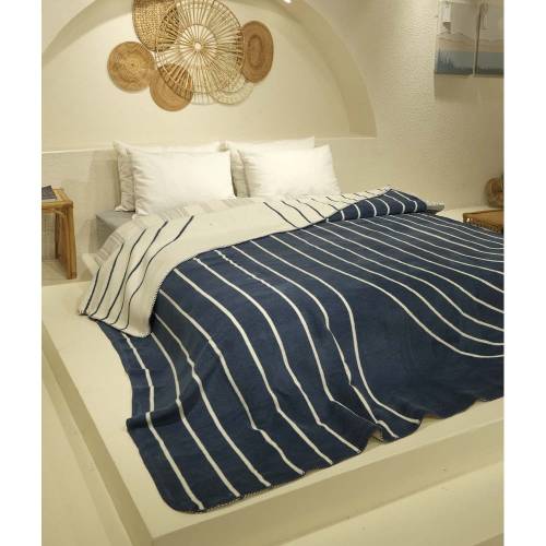 Cuvertura alba/albastru-inchis pentru pat de o persoana 150x200 cm Twin - Oyo Concept