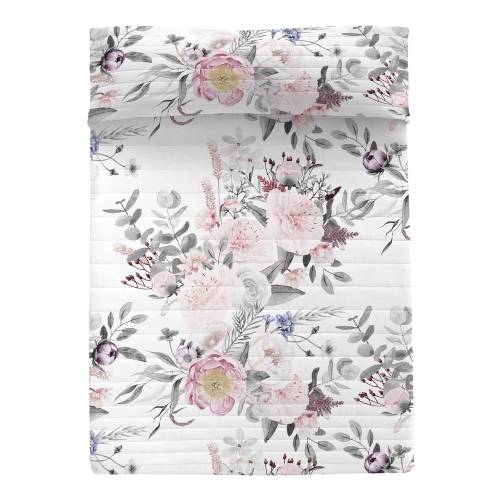 Cuvertura alba/roz matlasata din bumbac 180x260 cm Delicate bouquet - Happy Friday
