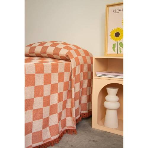 Cuvertura caramizie/bej pentru pat dublu 240x240 cm Terracota Checkerboard - Really Nice Things