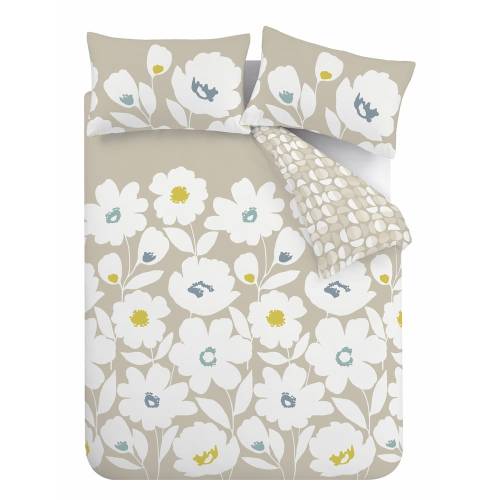 Lenjerie alba/bej pentru pat dublu/extinsa 230x220 cm Craft Floral - Catherine Lansfield