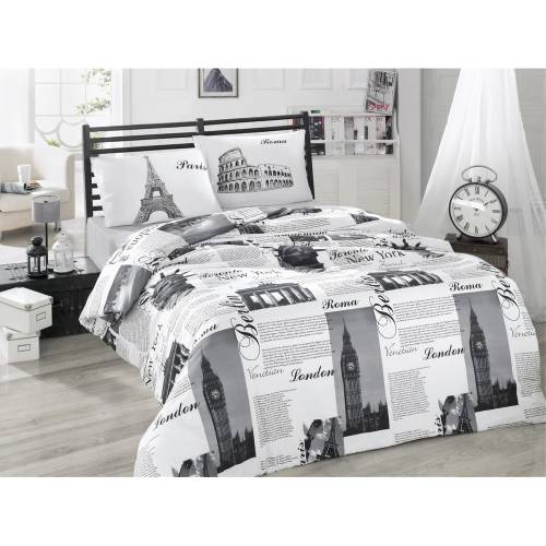Lenjerie de pat alb-negru din bumbac pentru pat de o persoana 140x200 cm City - Mijolnir