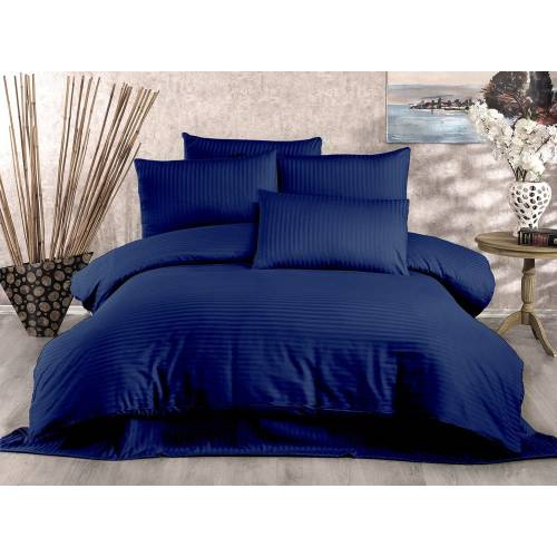Lenjerie de pat albastru-inchis din bumbac satinat pentru pat dublu 200x200 cm Lilyum - Mijolnir
