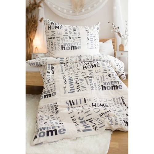 Lenjerie de pat crem din microplus pentru pat de o persoana 140x200 cm Home Sweet Home - Jerry Fabrics