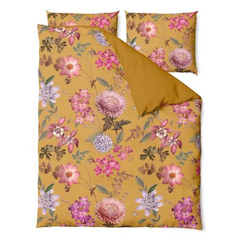 Lenjerie de pat din bumbac satinat pentru pat dublu Bonami Selection Blossom - 200 x 220 cm - ocru
