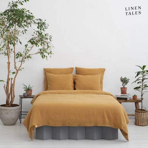 Lenjerie de pat galben-mustar din fibre de canepa pentru pat de o persoana 140x200 cm - Linen Tales