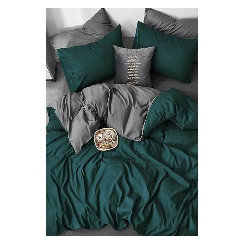 Lenjerie de pat in culoarea petrolului-gri din bumbac pentru pat dublu-extins si cearceaf 200x220 cm - Mila Home