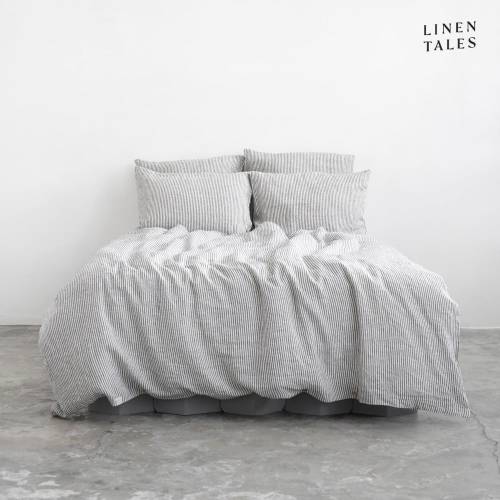 Lenjerie de pat neagra-alba din in pentru pat de o persoana 140x200 cm - Linen Tales