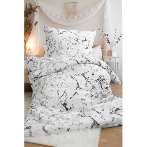 Lenjerie de pat negru-alb din microplus pentru pat de o persoana 140x200 cm - Jerry Fabrics
