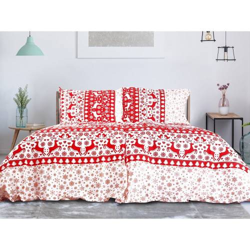 Lenjerie de pat rosie/alba din bumbac pentru pat de o persoana 140x200 cm Exclusive - BES