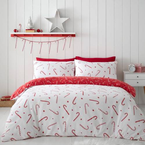 Lenjerie de pat rosie/alba pentru pat de o persoana 135x200 cm Candy Cane - Catherine Lansfield