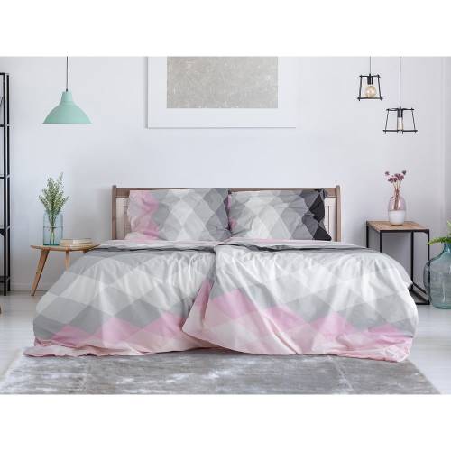Lenjerie de pat roz/gri din tesatura crep pentru pat de o persoana 140x200 cm Top Class - BES