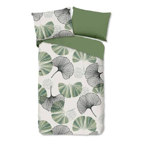 Lenjerie de pat verde-crem din bumbac pentru pat de o persoana 140x200 cm - Good Morning